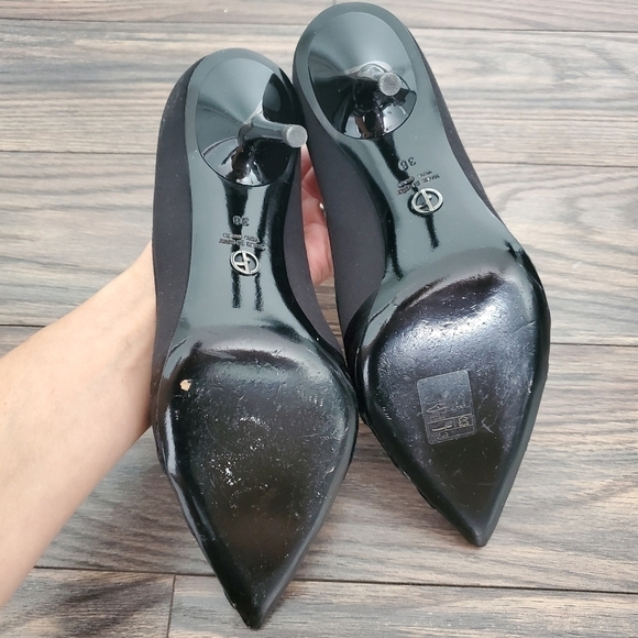 Giorgio Armani Black Satin Velvet Rhinestone Pumps - Picture 8 of 9